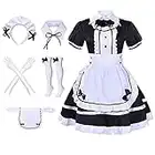 Formemory Maid Dress Cosplay Set, Women’s Maid Costume Outfit with Gloves Socks Headwear Halloween Costumes for Girl Fancy Dress (Style 1, S)