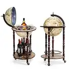 Giantex Bar Globe Terrestre avec 3 roulettes,Porte-Bouteille Globe Terrestre Mappemonde Support en Bois,Chariot de Bar Vintage pour Salon,Cuisine,Resto (Beige)