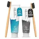 Sbiancante Denti Professionale - 2 Dentifrici + 2 Spazzolini Bamboo - Dentifricio Sbiancante al Carbone Attivo Senza Perossido né Fluoruro - Kit Sbiancante Denti con Aloe, Mirtillo Rosso e Ananas