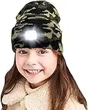 ATNKE Enfants LED Casquette de Bonnet éclairée, Lampe Frontale Rechargeable par USB, Chapeaux de Nuit en Tricot d'hiver Plus Chauds avec lumière Cadeaux de Noël pour garçons Filles/Camouflage Green