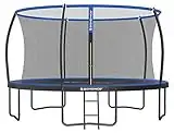 SONGMICS Trampoline Ø 366 cm pour Enfants, Filet de Protection, Poteau Incurvé de 180 cm de Haut, Coussins de Sécurité, Échelle, Cadre en Acier, Certificat TÜV Rheinland GS, Noir et Bleu STR12BK