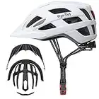 Adult Bike Helmet with LED Light Mountain Road Bicycle Helmet with Replacement Pads & Detachable Visor for Adult Men and Women (White, L(23-24 in/59-61cm))