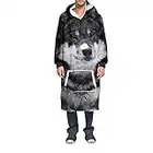 Odot Sherpa Hoodie Sudadera Manta, 3D Lobo Impresión Adult Unisexo Mantas con Capucha con Bolsillo Grande Suave Sudadera con Capucha Portátil Manta con Manga (One Size,Gris Oscuro)