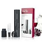 Electric Wine Bottle Opener Set, Cordless Automatic Wine Opener, Wine Opener Kit with Foil Cutter, Pourer, Wine Vacuum Stopper, for Wine Lovers, Gift Set for Festival, Party, Birthday (Black)