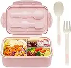 TTBAODAN Fiambreras bento para Niños/Adultos, Caja de Almuerzo con Tres Compartimentos y Cubiertos | Hermética | Libre de BPA | Apto Microondas y Lavavajillas | 1400ml (Rosa)