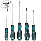 Magnetic Screwdriver Set,5 Pieces Slotted & Phillips Screwdriver with Ergonomic Comfortable Non-skid Handle,Permanent Magnetic Tips,Rust Resistant Heavy Duty Craftsman Toolkit For Wet Oily Hand, Green