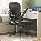 Hbada Chaise de Bureau avec Accoudoirs Pliables et Support Lombaire, pour Étude ou Travail, Fauteuil d'Ordinateur Ergonomique, Siège Pivotant en Maille Respirante, Hauteur Réglable, Noir