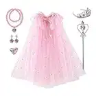 AISHNA Cape de princesse 7 pièces - Costume de princesse pour fille - Cape princesse avec couronne, baguette magique, collier, bague, boucles d'oreilles (rose)