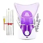 Facial Steamer, Professional Spa Home Face Steamer Sauna Pores Cleanse-BPA Free Warm Mist Moisturizing Humidifier-Leakproof-Temp Control-Fast Steam Sprayer-bonus 4 Piece Stainless Steel Skin Kit