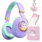 Auriculares Bluetooth para niñas, Auriculares de Gato 3D con luz LED, Auriculares con Cable/inalámbricos para niños, Auriculares sobre la Oreja con Caja de Regalo,Azul púrpura