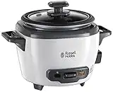 Russell Hobbs Arrocera - Capacidad 0,4 litros, 3 Raciones, Olla Arrocera Pequeña, Función Mantener el Calor, Recipiente Antiadherente, Taza y Cuchara Medidora, Tapa Cristal Templado, 200 W - 27020-56