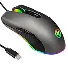 IULONEE Gaming Mouse di Tipo C con Cavo Mouse da Gioco RGB Ergonomico Cablato Mouse per Matebook Chromebook HP OMEN PC Computer Laptop con Porta di USB Tipo C (Grey)