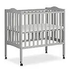 Dream On Me 2-in-1 Lightweight Folding Portable Stationary Side Crib in Pebble Grey, Greenguard Gold Certified, Baby Crib to Playpen, Folds Flat for Storage, Locking Wheels