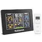 Kalawen Wireless Weather Station, Digital Color Weather Station with Outdoor Sensor, Digital Alarm Clock,Temperature, Humidity Monitor, Weather Forecast for Home Bedroom Garden, Black