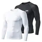 MEETYOO Men's Compression Long Sleeve Athletic Workout Shirt, Black+White, X-Large