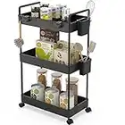 Ronlap Carrello Portaoggetti Sottile, Organizzatore di Stoccaggio Carrello a 3 Livelli, Carrello Portaoggetti su Ruote, Scaffale Cestino in Rete con Maniglie Ergonomiche, Nero, 22x40x66 cm