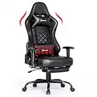 Gaming Chair with Footrest Massage Office Computer Chair Ergonomic Racing Leather Reclining Desk Chair with Lumbar Support and Adjustable Armrests