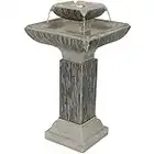 Sunnydaze 25-Inch Square 2-Tier Outdoor Bird Bath Water Fountain - LED Lights - Electric Submersible Pump with Adjustable Flow
