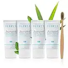 Lot de 4 Dentifrice blancheur au charbon actif dent Glamza, Dentifrice blanchissant pour blanchir les dents, dentifrice blanchiment dentaire + brosse a dent bambou