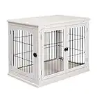 PawHut Dog Crate, Furniture Style Puppy Cage End Table, Pet Kennel House with 3 Doors for Small Dog, White 81 x 58.5 x 66 cm