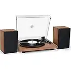 Platine Vinyle Système HiFi Bluetooth, Tourne Disque Vinyle Vintage avec Enceintes d'Etagère, avec Contrepoids Réglable Cartouche Magnétique, Entrée de Sortie Bluetooth pour Les Enregistrements