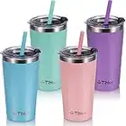 Tiblue Kids & Toddler Cup - Stainless Steel Water Bottle Spill Proof Insulated Tumbler with Leak Proof Lid & Silicone Straw with Stopper - BPA FREE Smoothie Baby Drinking Cup（4 Pack, 12oz Multicolor）