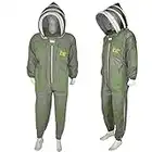 Three Layer Beekeeping Ventilated Suit and Jacket Fully Protection Beekeepers Ultra Ventilated Bee Suit and Bees Jacket with Fencing Veil and Round Veil (L, Olive Green Fencing Veil)