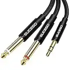 SUCESO Câble Audio Jack 3.5mm vers Double 6.35mm Mono Y Splitter 6.35 Mâle vers 3.5 Mâle Jack Nylon Tressé Câble d'Instrument Compatible avec Amplificateur, Haut-parleurs, Téléphone, Cinéma Maison-1M