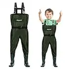 Kids Chest Waders Waterproof Nylon/PVC Youth Waders with Boots Fishing & Hunting Waders for Toddler & Children, Boys & Girls, Army Green, Age 2-13