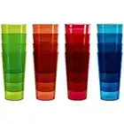 Kryllic Plastic Tumblers, Set of 16 Drinking Glasses - Acrylic Cup Set, Tumbler Set. Break Resistant 20 oz. in 4 Assorted Colors, Restaurant Bar Quality Tumblers. Dishwasher Safe. For Kids & Toddler!