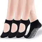 Yoga Socks for Women，Non Slip Grip Socks Ideal for Yoga, Pilates, Pure Barre, Ballet, Dance, Barefoot Workout, 4 Pairs(Black)