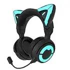 YOWU RGB Cat Ear Headphone 4, Upgraded Wireless & Wired Gaming Headset with Attachable HD Microphone -Active Noise Reduction, Dual-Channel Stereo & Customizable Lighting and Effect via APP (Black)