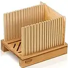 Bamboo Bread Slicer for Homemade Bread - Adjustable Slice Width Bread Slicing Guides with Sturdy Wooden Cutting Board - Compact & Foldable - Makes Cutting Bagels or Even Bread Slices Easy