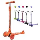 ANSIO Scooter for Boys and Girls, 3 Wheel Kids scooter, Toddler scooter with Adjustable Height, Kick Scooter, Multi-coloured LED Light Up Wheels, Removable Design, Aged 3 to 9 years - Orange