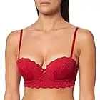 Iris & Lilly Reggiseno Senza Spalline in Pizzo Imbottito Donna, Rosso, 2D