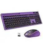 Wireless Keyboard and Mouse Combo - Keyboard with Phone Holder, VIVEFOX 2.4GHz Silent USB Wireless Keyboard Mouse Combo, Full-Size Keyboard and Mouse for Computer, Desktop and Laptop (Purple)