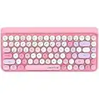 UBOTIE Portable Bluetooth Colorful Computer Keyboards, Wireless Mini Compact Retro Typewriter Flexible 84Keys Design Keyboard (Pink-Colorful)