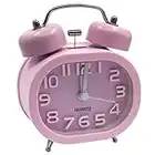 EASEHOME Sveglia a Doppia Campana, Retro Sveglia Silenziosa da Comodino Orologio Sveglia Metallo di Quarzo Analogico 3 Pollici Sveglia Batteria da Viaggio con Luce Notturna e Allarme Forte, Rosa