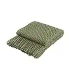 Coperta decorativa in maglia super morbida, per divano e letto, coperta da viaggio leggera, morbida e accogliente, motivo delicato con frange, 127 x 152 cm, colore verde oliva