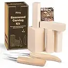 Pllieay 7Pcs Basswood Carving Kit, Including 5Pcs Unfinished Soft Wood Carving Blocks with 2Pcs Wood Knives Suitable for Beginners