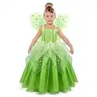 MDYCW Princess Tinker Bell Costume for Toddler Girls, Birthday Party Fairy Dress Up, Special Occasion Dress with Wings, Green