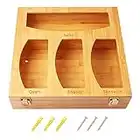 Bamboo Ziplock Bag Storage Organizer for Drawer, Food Storage Bags Organizer Baggie Organizer Holders Dispenser for Kitchen Drawer, Suitable for Gallon, Quart, Sandwich & Snack Bags Variety Size