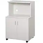 HOMCOM Kitchen Storage Unit, Modern Microwave Stand Trolley Cart, Sideboard with Cabinet, Locking Wheels, Shelf for Living Room, Dining Room, White