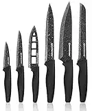 Granitestone Nutriblade 6 PC Knife Set by , Professional Kitchen Chefs Knives with Ultra Sharp Stainless Steel Blades and Nonstick Granite Coating, Easy-Grip Handle, Rust-proof, Dishwasher-safe, Black