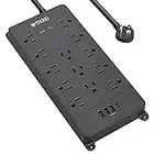 Power Strip Surge Protector, 4000J, ETL Listed, TROND 13 Widely-Spaced Outlets Expansion with 4 USB Ports(1 USB C), Low-Profile Flat Plug, Wall Mountable, 5ft Extension Cord, 14AWG Heavy Duty, Black