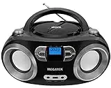 MEGATEK Portable Stereo CD Player Boombox with FM Radio, Bluetooth, USB, Aux-in and Headphone Jack, CD-R/RW and MP3 CDs Compatible, Clear and Balanced Sound, AC/Battery Operated - Black
