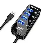 Atolla USB 3.0 Hub 4 Ports Extension Super Speed Data Transfer with On Off Switch and 1 USB Power Charging Port (Black)