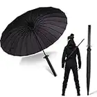 Moontay Paraguas de mango largo Samurai Sword Paraguas de protección solar al aire libre Sombrilla A prueba de viento e impermeable Paraguas Anime personalizado Recto Negro 24 varillas