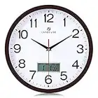 Lafocuse Reloj de Pared Calendario Marron Oscuro con Fecha y Termometro LCD Reloj Silencioso Moderno para Oficina Dormitorio Sala 30 cm