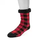 MUK LUKS Men's Cabin Socks Slipper, Red/Black, Small/Medium (8-10)